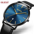 2020 OLEVS Mens Watches Fashion Minimalist  Relogio Masculino Quartz WristWatch Water Resistant Genuine Leather Clock Wholesale